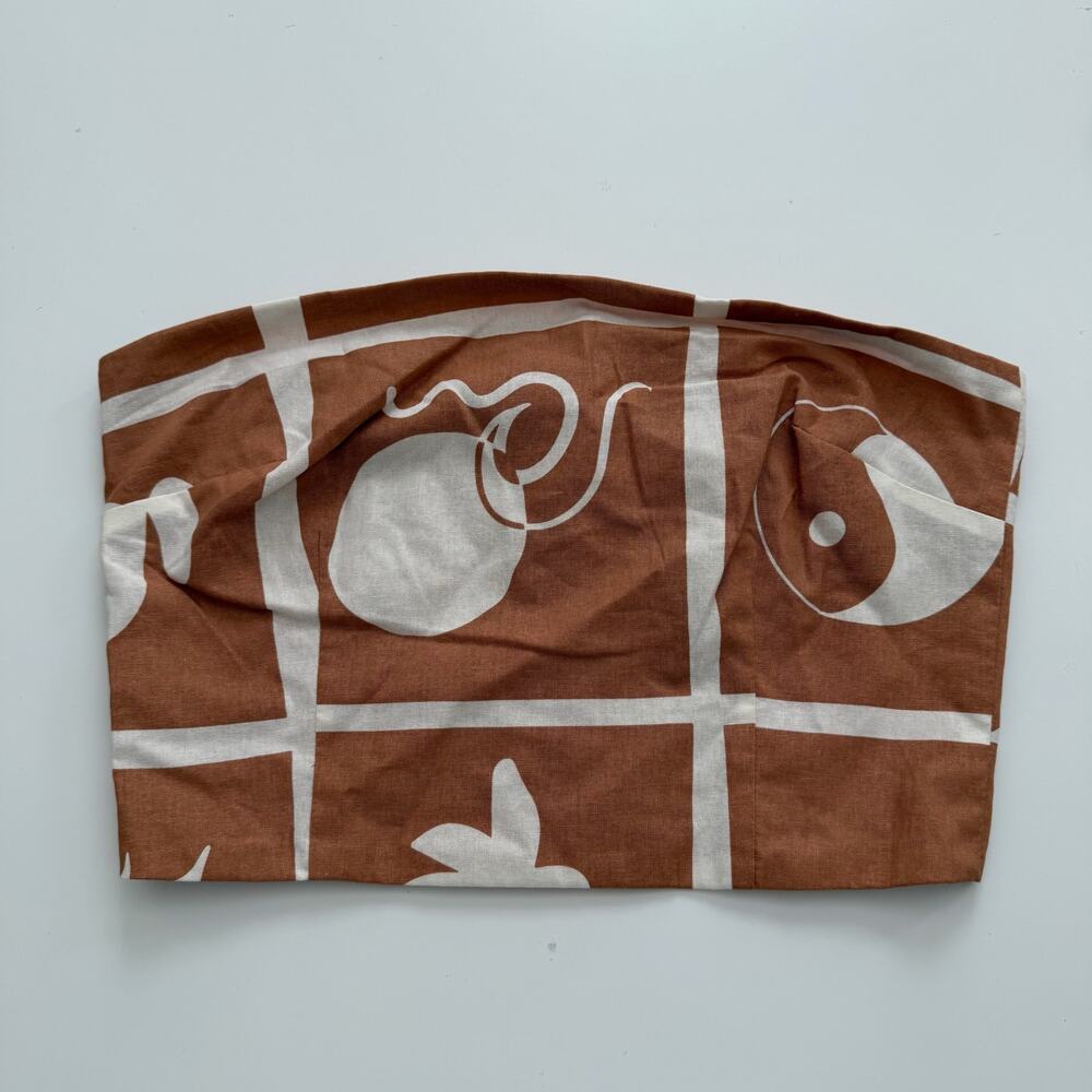 Sabo tan white print bandeau crop top